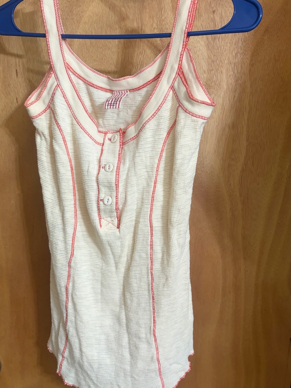 Free People Cream Henley Tank with Coral Trim